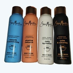 NEW SheaMoisture Body Wash Bundle 4pc Coconut, African Black Soap, Manuka Honey